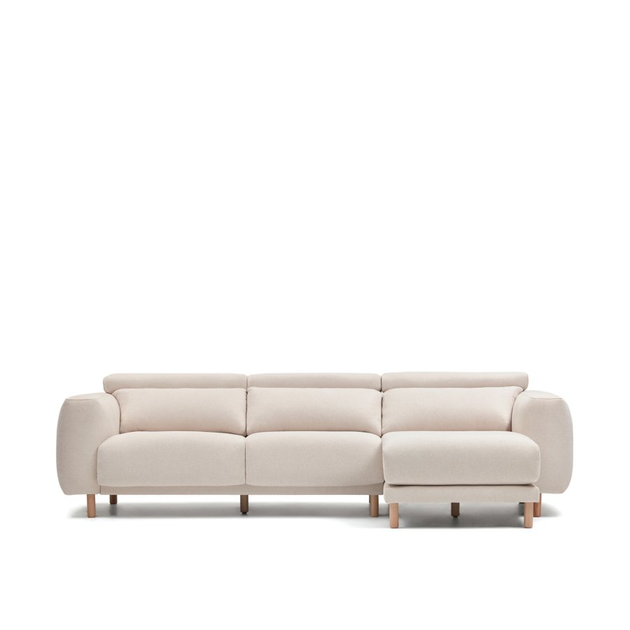 KAVE HOME Singa 3 pers. sofa, m. h�jre chaiselong - hvid stof og natur b�getr�