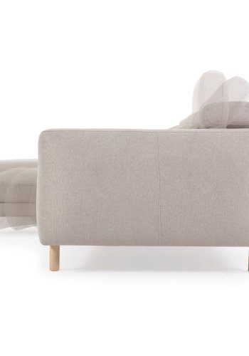 KAVE HOME Singa 3-manns sofa, med venstre sjeselong - beige stoff og naturlig bketre