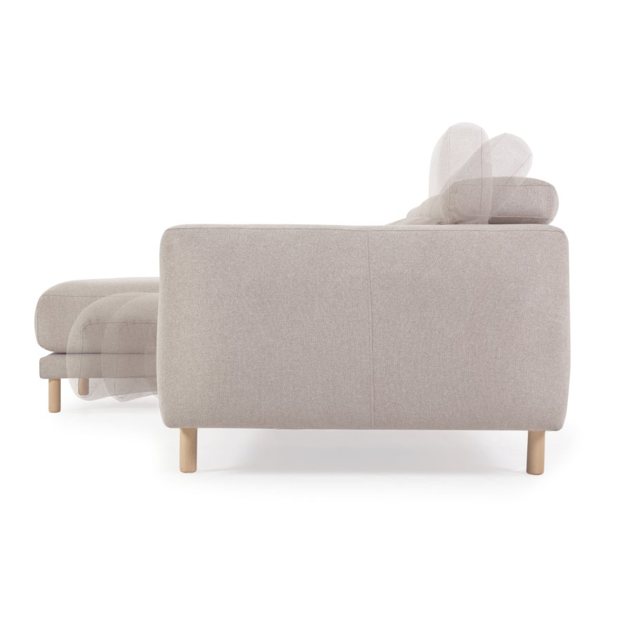 KAVE HOME Singa 3-manns sofa, med venstre sjeselong - beige stoff og naturlig bketre