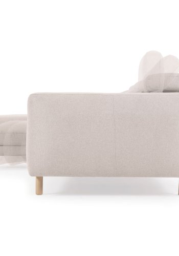 KAVE HOME Singa 3 pers. sofa, m. venstre chaiselong - hvid stof og natur b�getr�