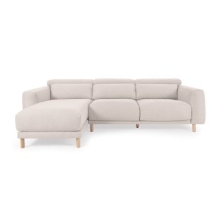KAVE HOME Singa 3 pers. sofa, m. venstre chaiselong - hvid stof og natur b�getr�