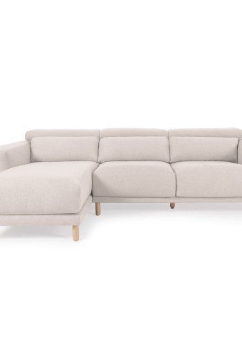 KAVE HOME Singa 3 pers. sofa, m. venstre chaiselong - hvid stof og natur b�getr�