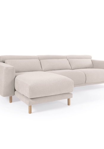 KAVE HOME Singa 3 pers. sofa, m. venstre chaiselong - hvid stof og natur b�getr�