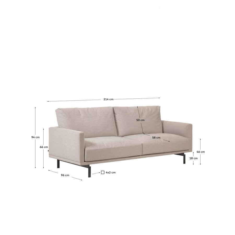 KAVE HOME Galene 3-seters sofa - beige resirkulerte fibre og jern