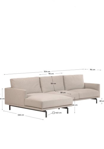 KAVE HOME Galene 4-seters sofa, med venstre sjeselong - beige resirkulerte fibre og jern