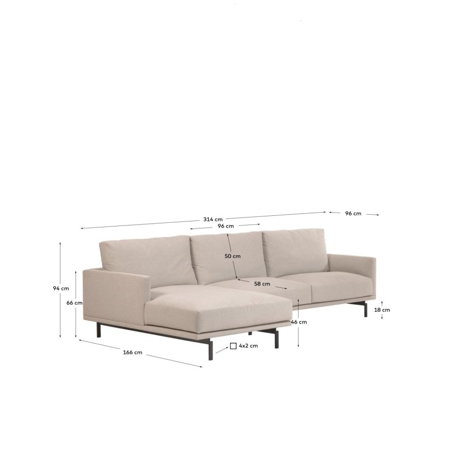 KAVE HOME Galene 4-seters sofa, med venstre sjeselong - beige resirkulerte fibre og jern