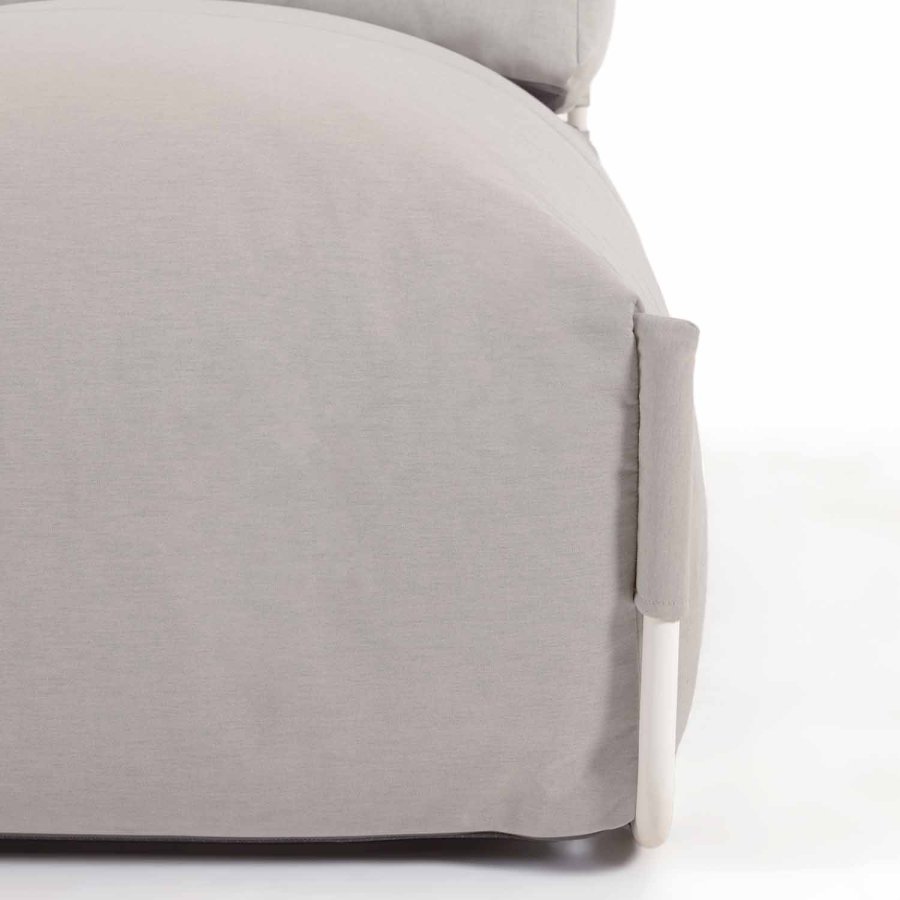 KAVE HOME Firkantet sjeselongmodul for hagesofa, m. ryggsttte - lysegrt stoff og hvit aluminium (165x101) 