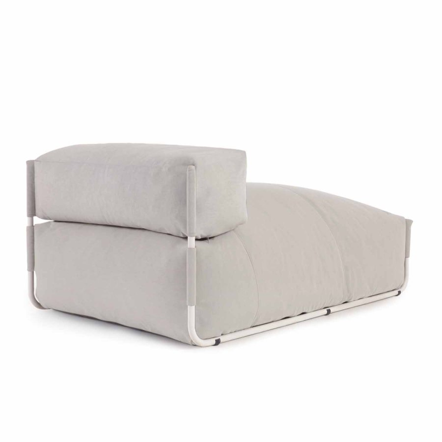 KAVE HOME Firkantet sjeselongmodul for hagesofa, m. ryggsttte - lysegrt stoff og hvit aluminium (165x101) 