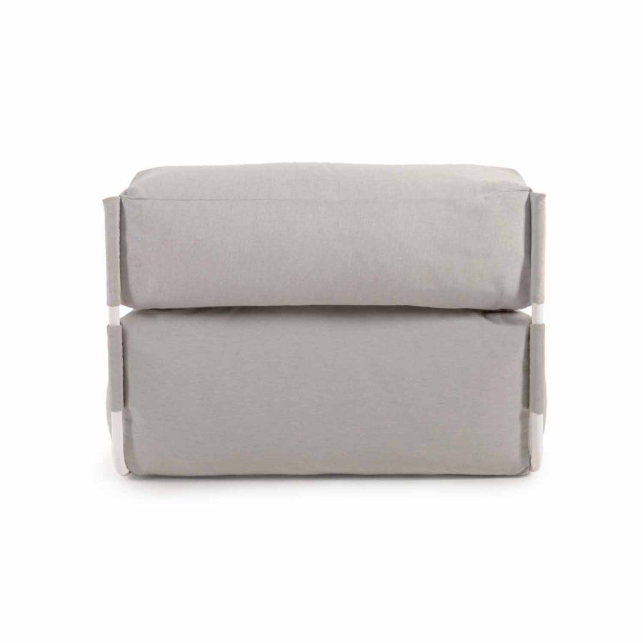 KAVE HOME Firkantet sjeselongmodul for hagesofa, m. ryggsttte - lysegrt stoff og hvit aluminium (165x101) 