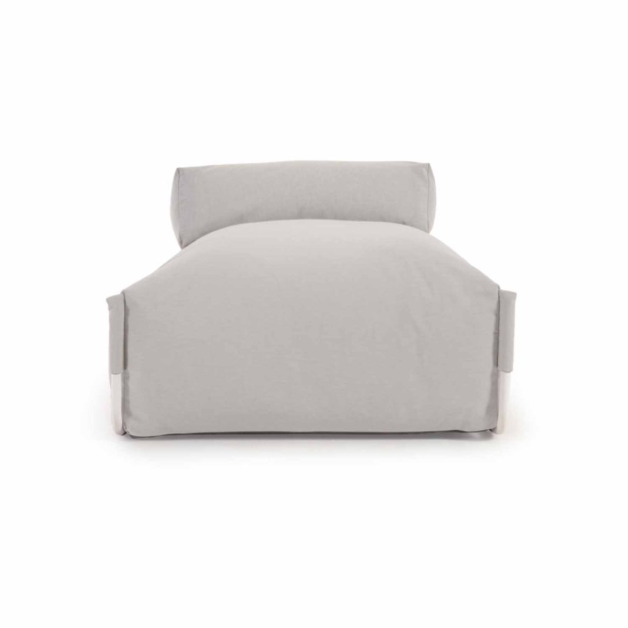 KAVE HOME Firkantet sjeselongmodul for hagesofa, m. ryggsttte - lysegrt stoff og hvit aluminium (165x101) 