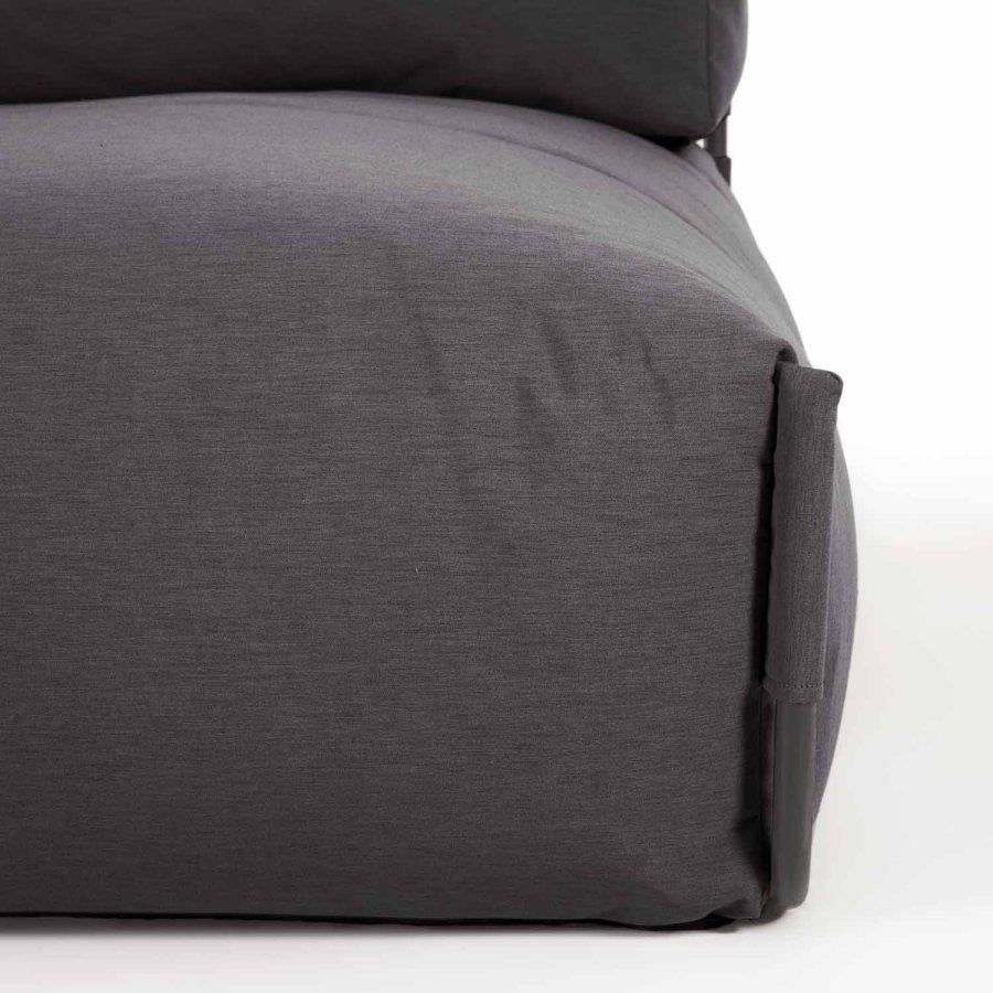 KAVE HOME Firkantet sjeselongmodul for hagesofa - m. ryggsttte - mrkegr stoff, sort aluminium (165x101) 