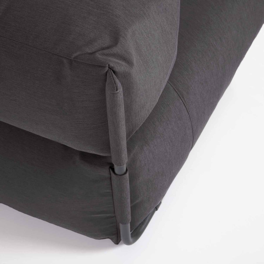 KAVE HOME Firkantet sjeselongmodul for hagesofa - m. ryggsttte - mrkegr stoff, sort aluminium (165x101) 