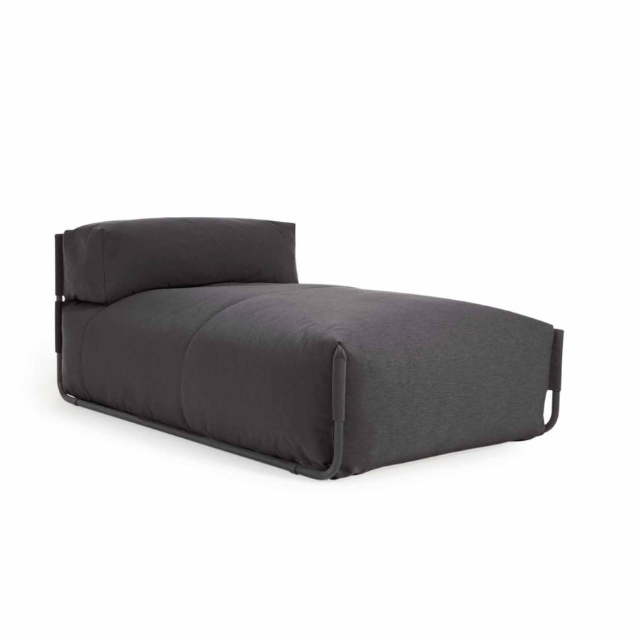 KAVE HOME Firkantet sjeselongmodul for hagesofa - m. ryggsttte - mrkegr stoff, sort aluminium (165x101) 