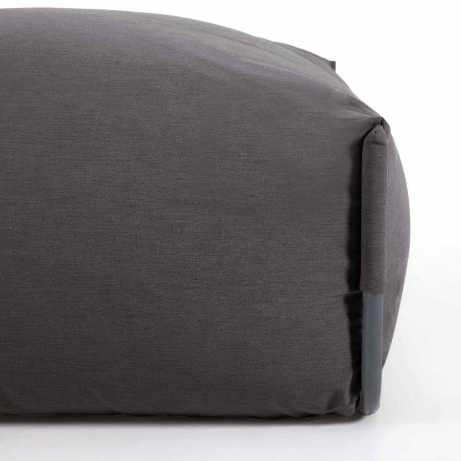 KAVE HOME Firkantet puffmodul for hagesofa - mrkegrtt stoff og svart aluminium (101x101)
