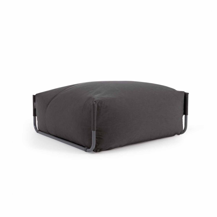 KAVE HOME Firkantet puffmodul for hagesofa - mrkegrtt stoff og svart aluminium (101x101)
