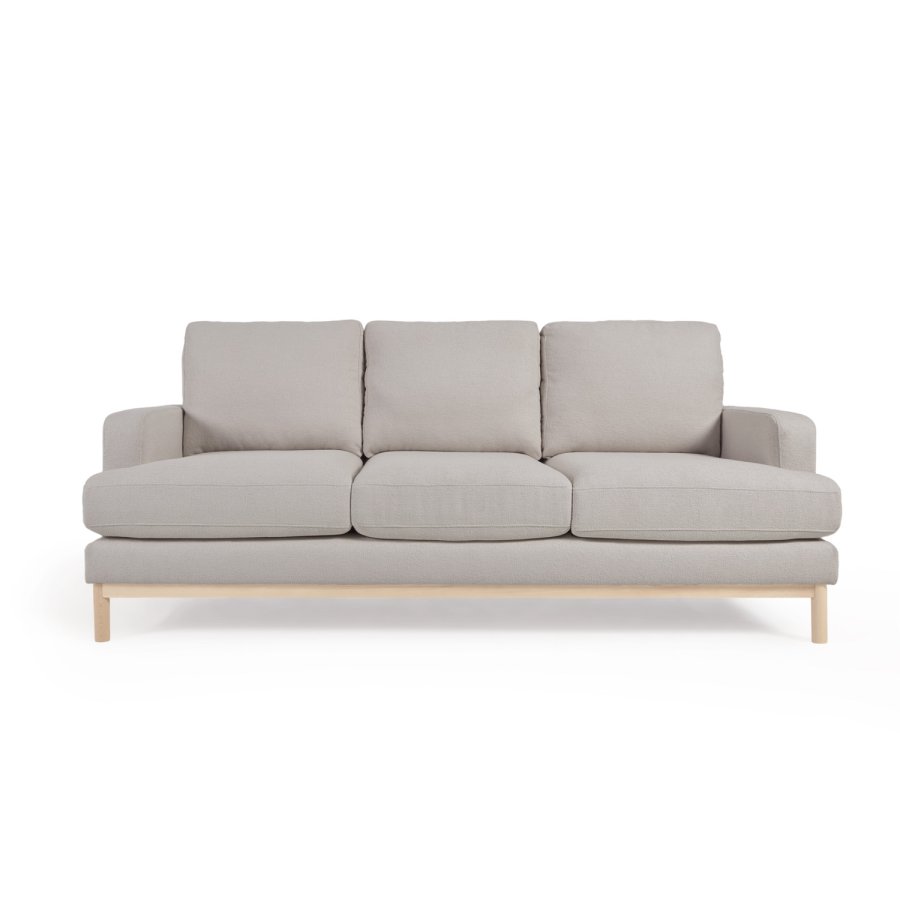 KAVE HOME Mihaela 3-seters sofa - gr mikrobouclé og naturlig bketre