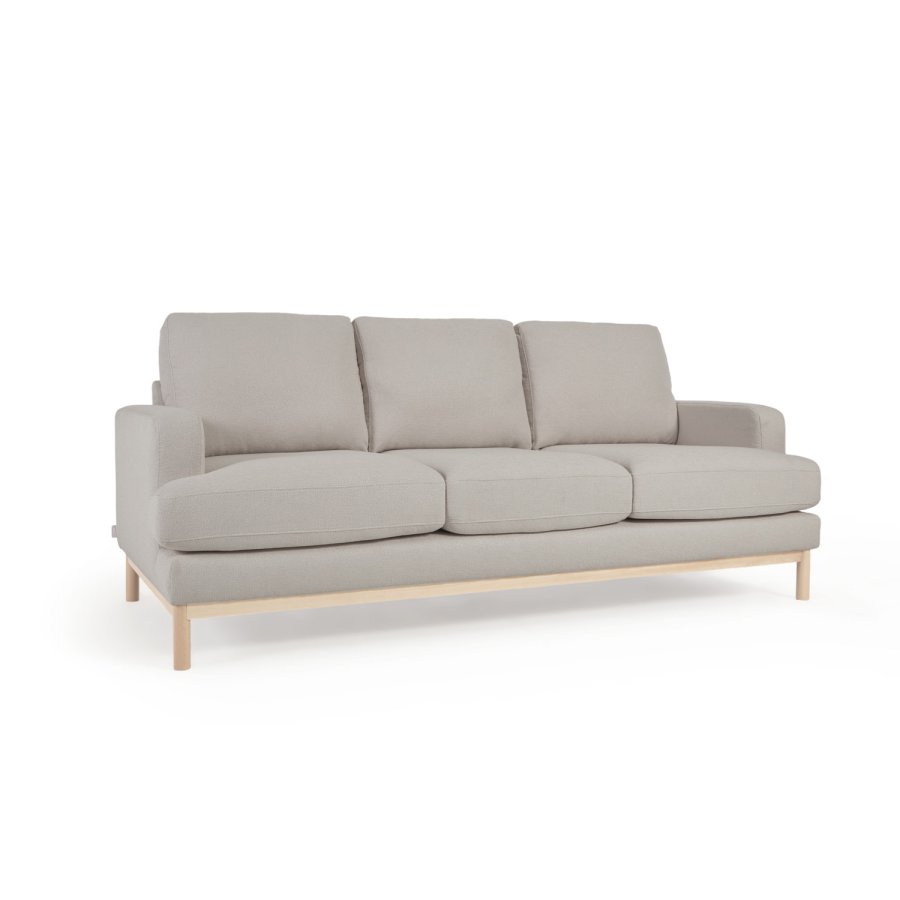 KAVE HOME Mihaela 3-seters sofa - gr mikrobouclé og naturlig bketre