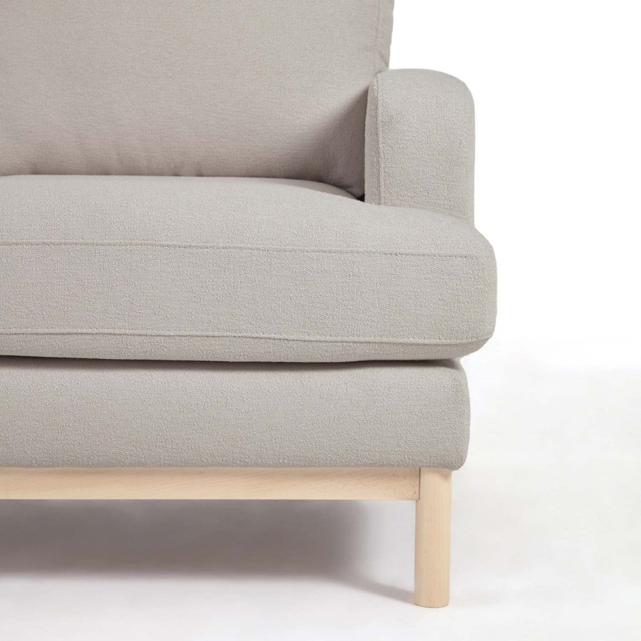 KAVE HOME Mihaela 3-seters sofa - gr mikrobouclé og naturlig bketre
