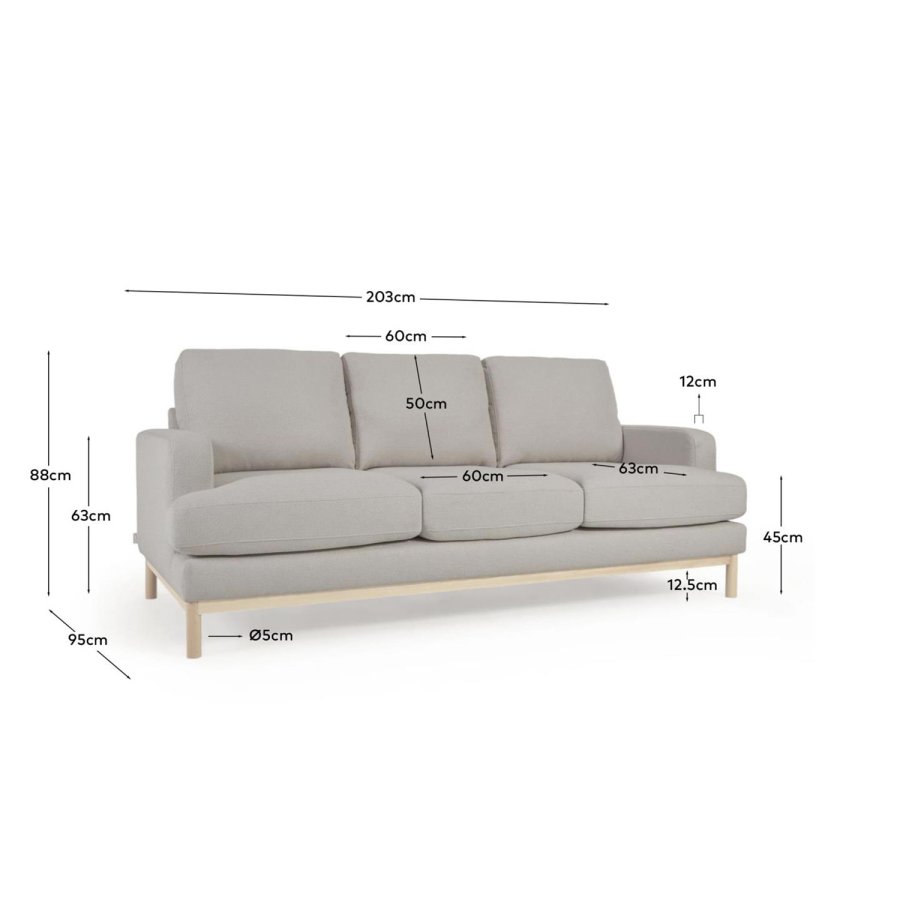 KAVE HOME Mihaela 3-seters sofa - gr mikrobouclé og naturlig bketre