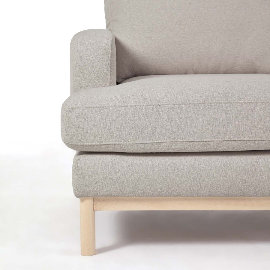 KAVE HOME Mihaela 3-manns sofa med hyre sjeselong - gr mikrobouclé og naturlig bketre