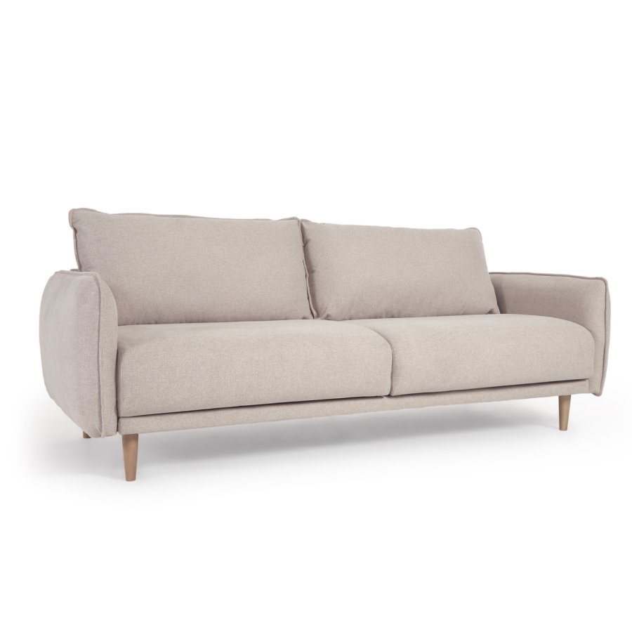 KAVE HOME Carlota 3-seters sofa - beige chenillestoff og naturlig furu