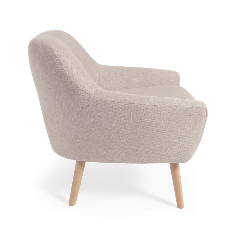 KAVE HOME Candela lenestol - beige stoff og naturlig bketre