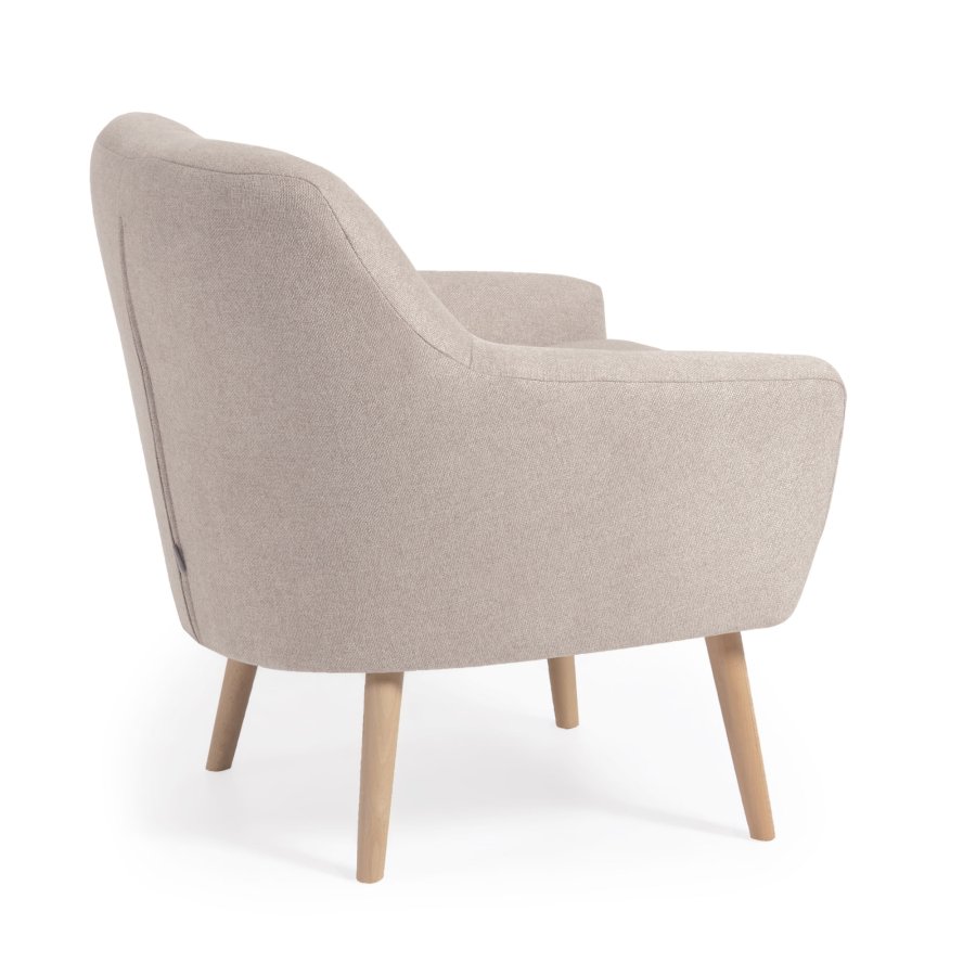 KAVE HOME Candela lenestol - beige stoff og naturlig bketre