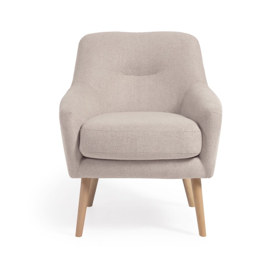 KAVE HOME Candela lenestol - beige stoff og naturlig bketre