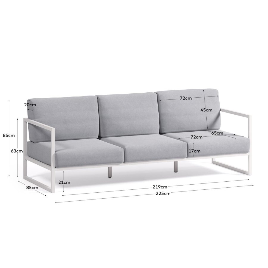 KAVE HOME Comova 3 pers. havesofa - bl� stof og hvid aluminium