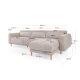 KAVE HOME Singa 3-manns sofa, med hyre sjeselong - beige stoff og naturlig bketre