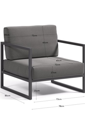 KAVE HOME Comova utend�rs lenestol, med armlener - m�rkegr� stoff og sort aluminium