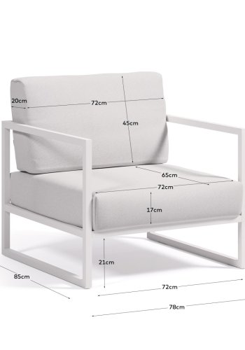 KAVE HOME Comova utendrs lenestol, med armlener - hvitt stoff og hvit aluminium