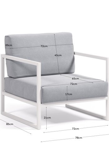 KAVE HOME Comova utendrs lenestol, med armlener - bltt stoff og hvit aluminium