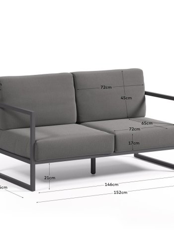 KAVE HOME Comova 2-manns hagesofa - m�rkegr�tt stoff og sort aluminium