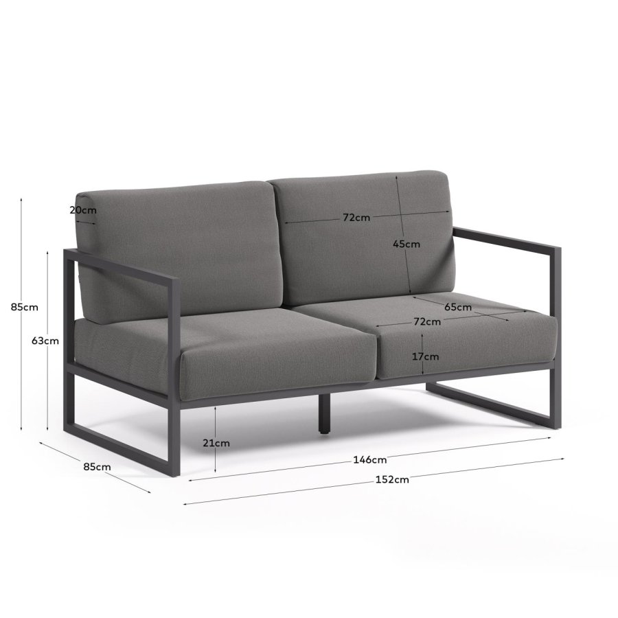 KAVE HOME Comova 2-manns hagesofa - m�rkegr�tt stoff og sort aluminium
