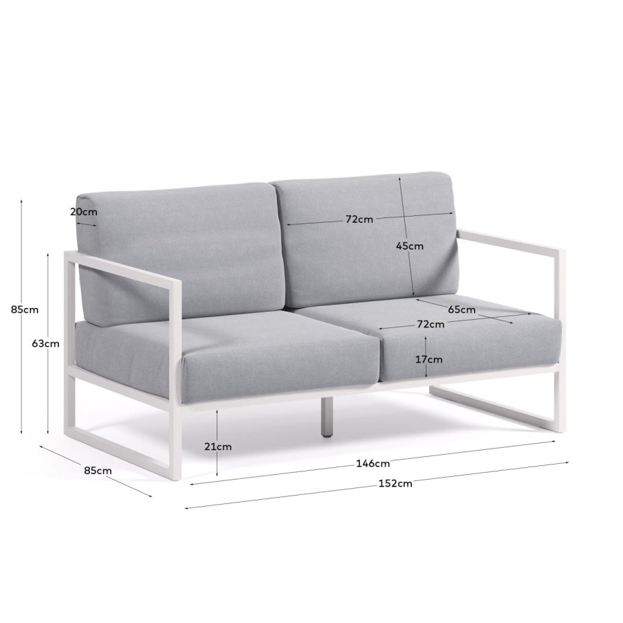 KAVE HOME Comova 2 pers. havesofa - bl� stof og hvid aluminium