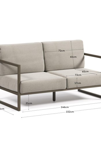 KAVE HOME Comova 2-personers tr&auml;dg�rdssoffa - ljusgr�tt tyg och gr&ouml;nt aluminium