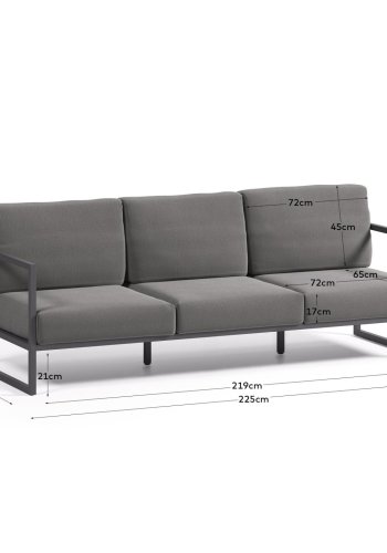 KAVE HOME Comova 3-personers tr&auml;dg�rdssoffa - m&ouml;rkgr�tt tyg och svart aluminium