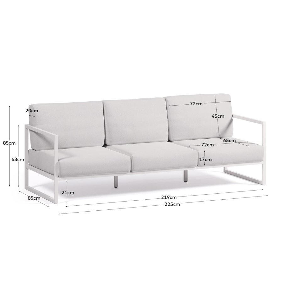 KAVE HOME Comova 3 pers. havesofa - hvid stof og hvid aluminium