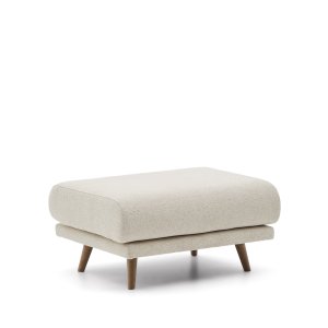 KAVE HOME Karin fotpall i beige chenille med ben i massivt boktr 90 x 70 cm