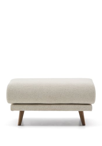 KAVE HOME Karin fotskammel i beige chenille med ben i heltre bk 90 x 70 cm