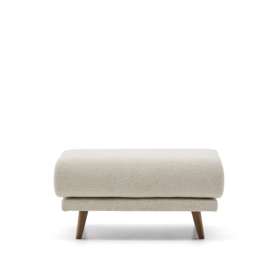 KAVE HOME Karin fotskammel i beige chenille med ben i heltre bk 90 x 70 cm