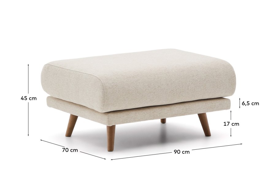 KAVE HOME Karin fotskammel i beige chenille med ben i heltre bk 90 x 70 cm