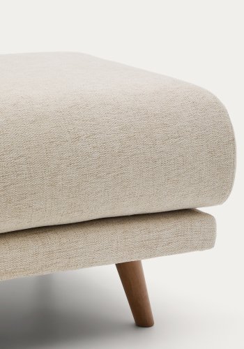 KAVE HOME Karin fotskammel i beige chenille med ben i heltre bk 90 x 70 cm