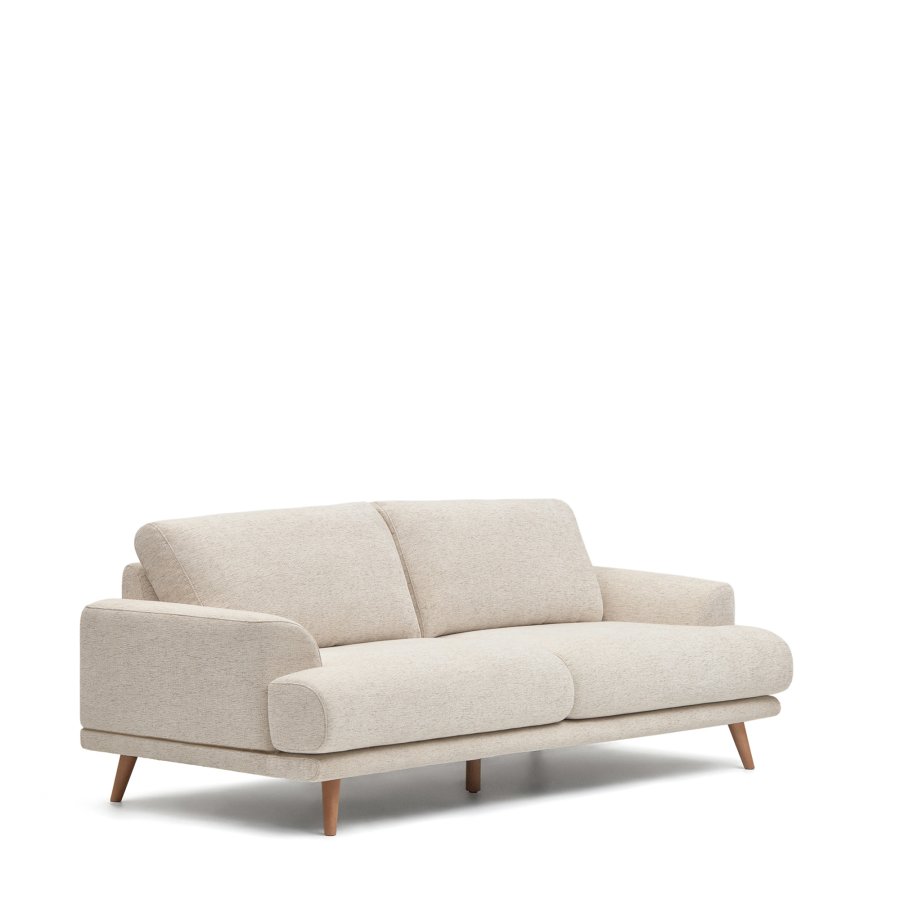 KAVE HOME Karin 3-manns sofa - beige stoff og naturlig bketre
