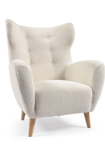 KAVE HOME Patio lenestol, med armlener - hvit bouclé og naturgummitre