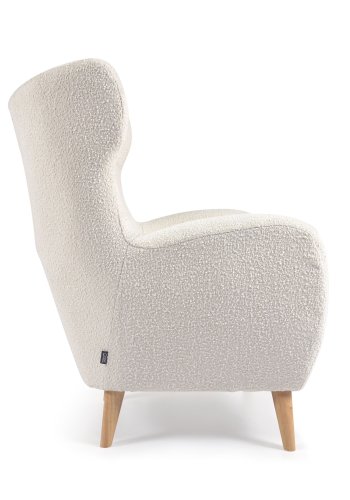 KAVE HOME Patio lenestol, med armlener - hvit bouclé og naturgummitre