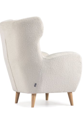 KAVE HOME Patio lenestol, med armlener - hvit bouclé og naturgummitre