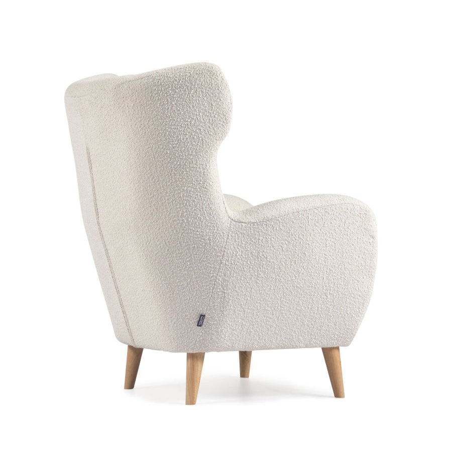 KAVE HOME Patio lenestol, med armlener - hvit bouclé og naturgummitre