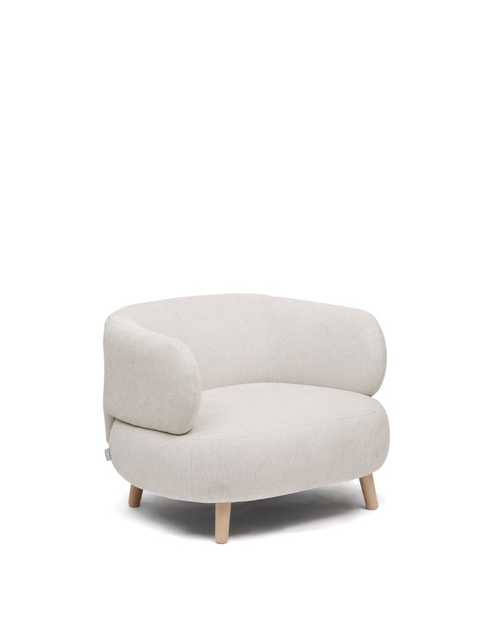 
KAVE HOME Luisa lenestol - perle chenille stoff, naturfarget bøkben, med armlener
